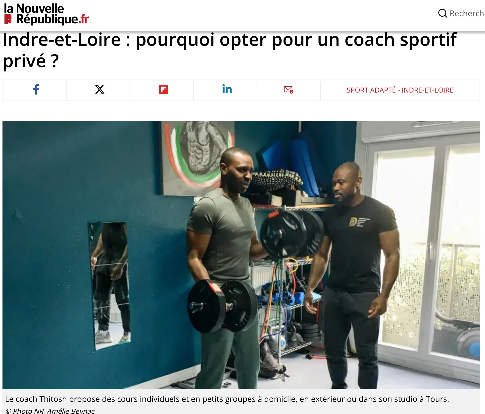 Article La Nouvelle République — Pourquoi opter pour un coach sportif privé ?